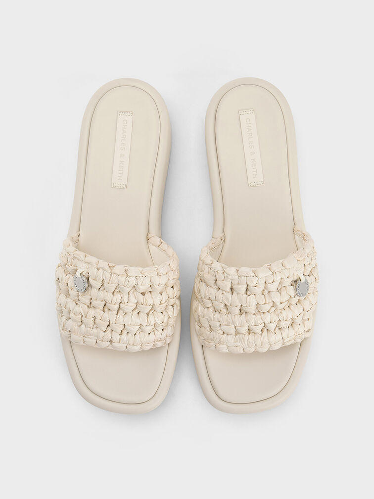 Raffia Woven Flatform Sandals, Chalk, hi-res