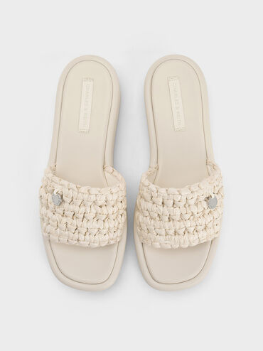 Raffia Woven Flatform Sandals, Chalk, hi-res