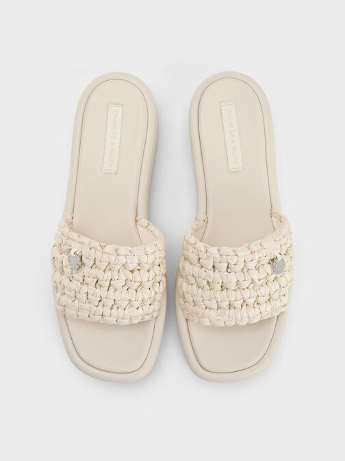 Raffia Woven Flatform Sandals, Chalk, hi-res