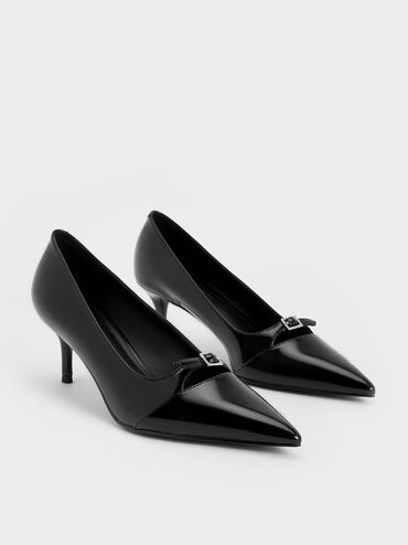 Buckle-Strap Pointed-Toe Pumps, Black Box, hi-res