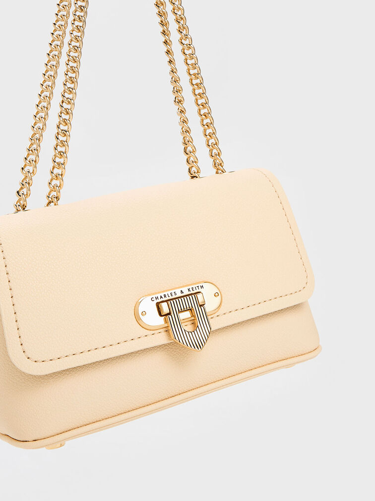 Alcott Push-Lock Chain Bag, Beige, hi-res