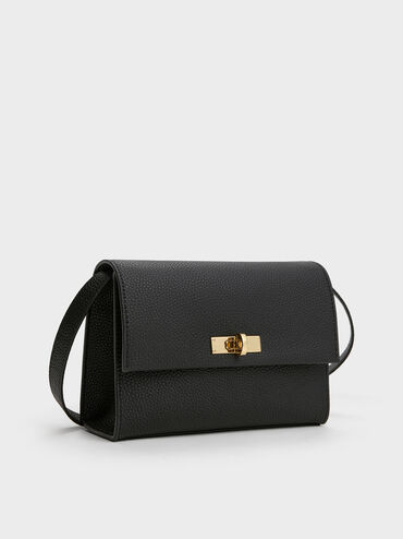 Chance Recycled Leather Turn-Lock Crossbody Bag, Black, hi-res