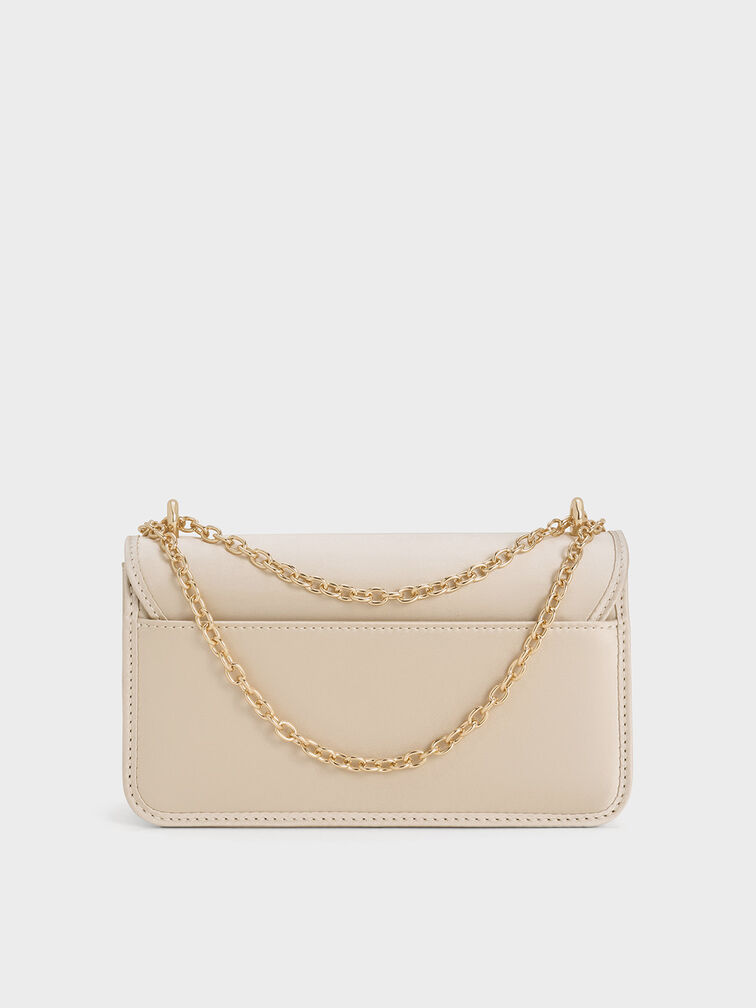 Satin Sequinned Chain-Handle Mini Bag, Light Gold, hi-res