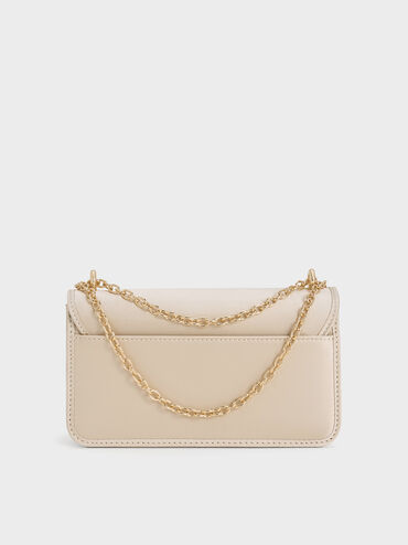 Satin Sequinned Chain-Handle Mini Bag, Light Gold, hi-res