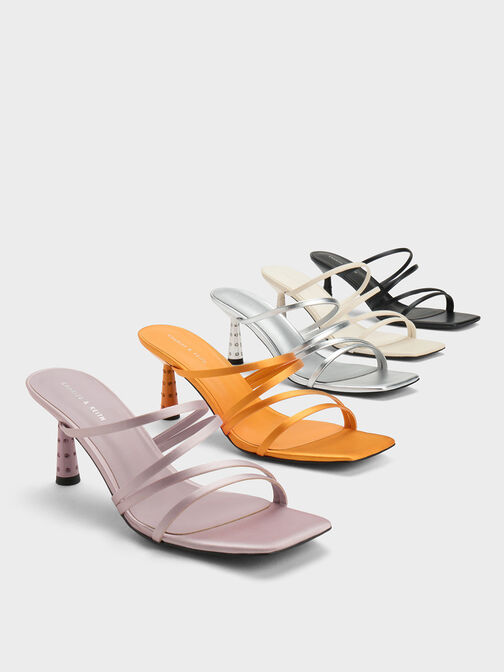 Metallic Embellished Cone Heel Sandals, Silver, hi-res