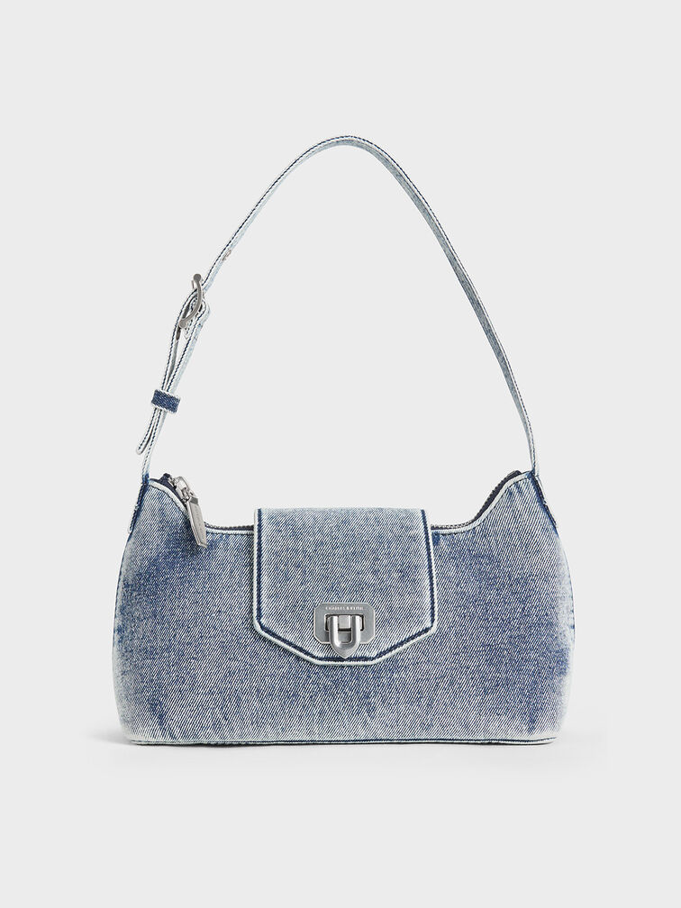 Arwen Denim Belted Shoulder Bag, Denim Blue, hi-res