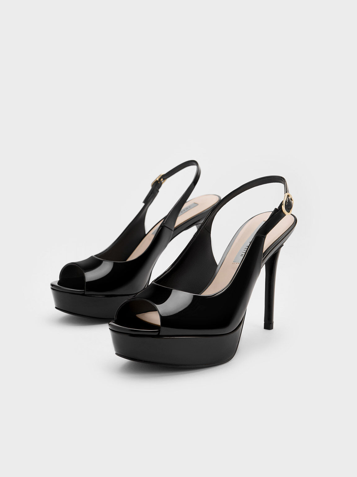 Patent Platform Slingback Sandals Black Patent