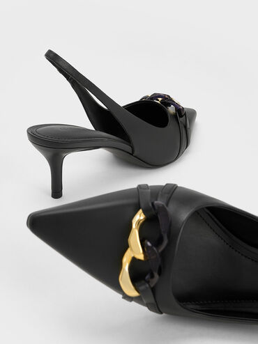 Chain-Link Accent Slingback Pumps, Black, hi-res