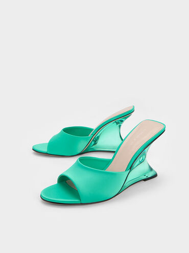 Recycled Polyester Sculptural Heel Wedges, Turquoise, hi-res
