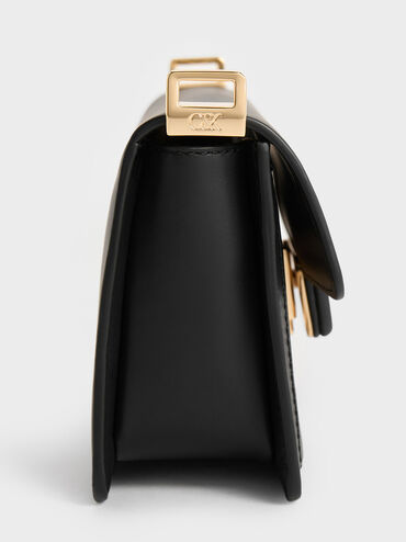 Leather & Canvas Striped Boxy Bag, Multi, hi-res