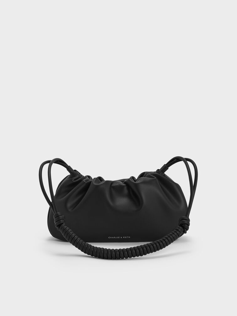 Lorelai Ruched Knotted-Strap Shoulder Bag, Noir, hi-res