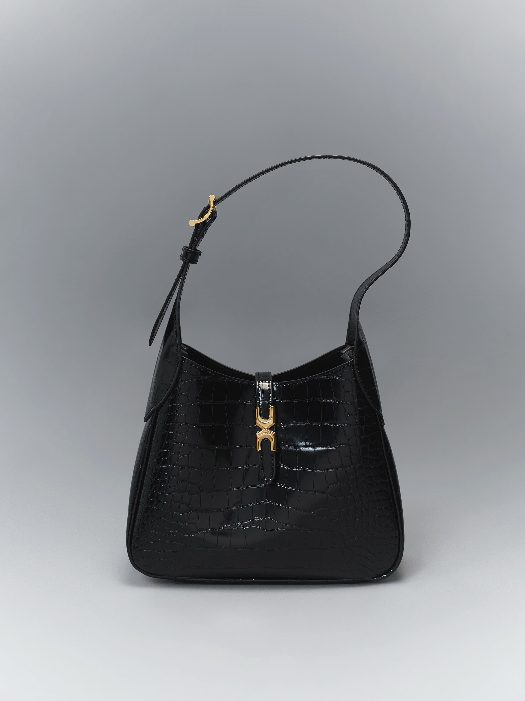 Black Croco Mini Adalyn Croc-Effect Hobo Bag - Black Croco - Bags