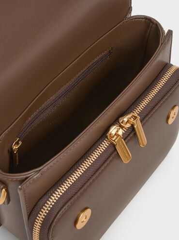Octavia Front Flap Top Handle Bag, Dark Brown, hi-res