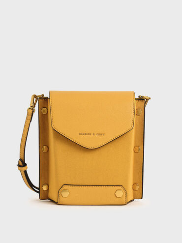 Studded Textured Bag, Yellow, hi-res