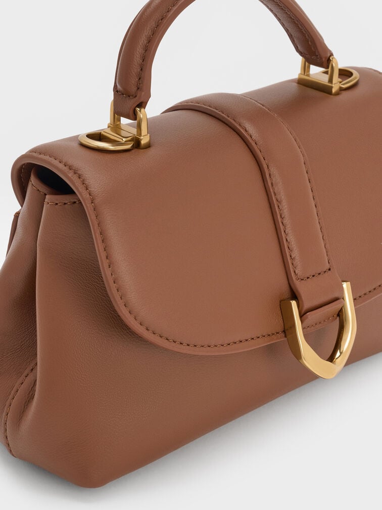 Gabine Leather Top Handle Bag, Chocolate, hi-res