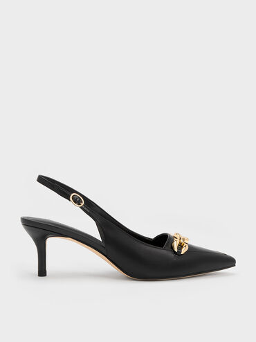 Avani Chunky Chain-Embellished Slingback Pumps, Black, hi-res