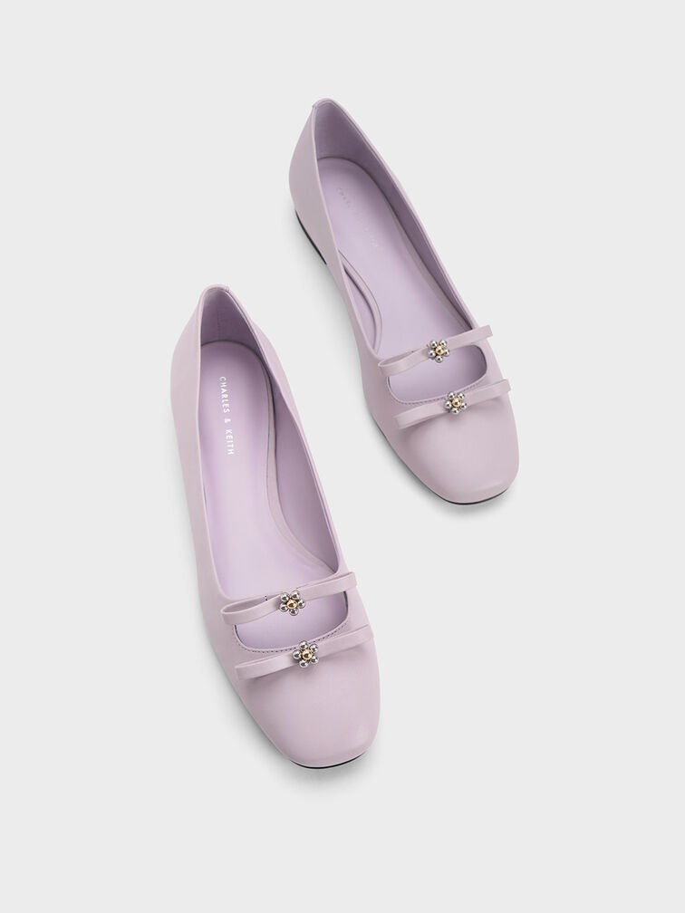 Floral Beaded Bow Ballerinas, Lilac, hi-res