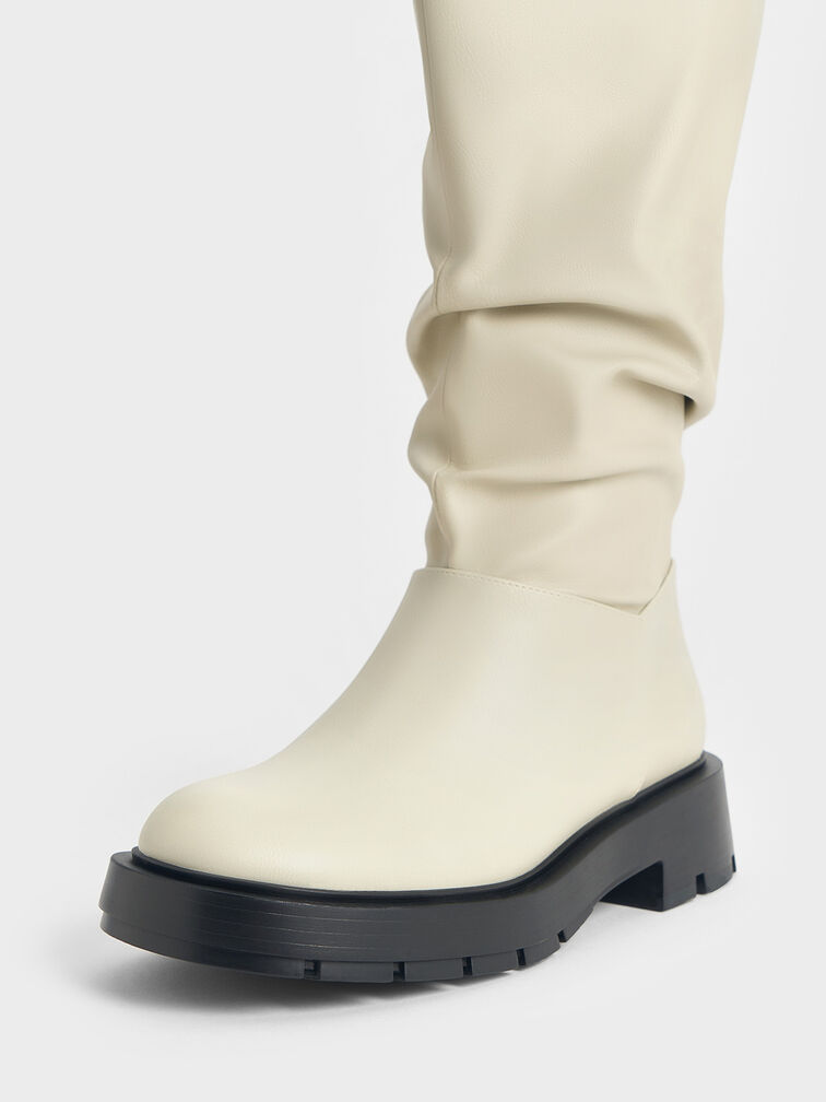 Ruched Knee-High Boots, Chalk, hi-res