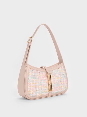 Cesia Metallic Accent Tweed Shoulder Bag, Pink, hi-res