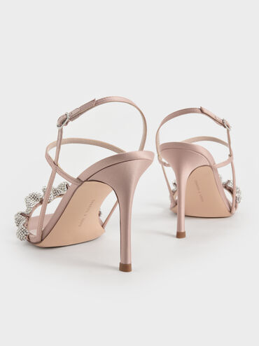 Gem-Embellished Satin Stiletto Sandals, Blush, hi-res
