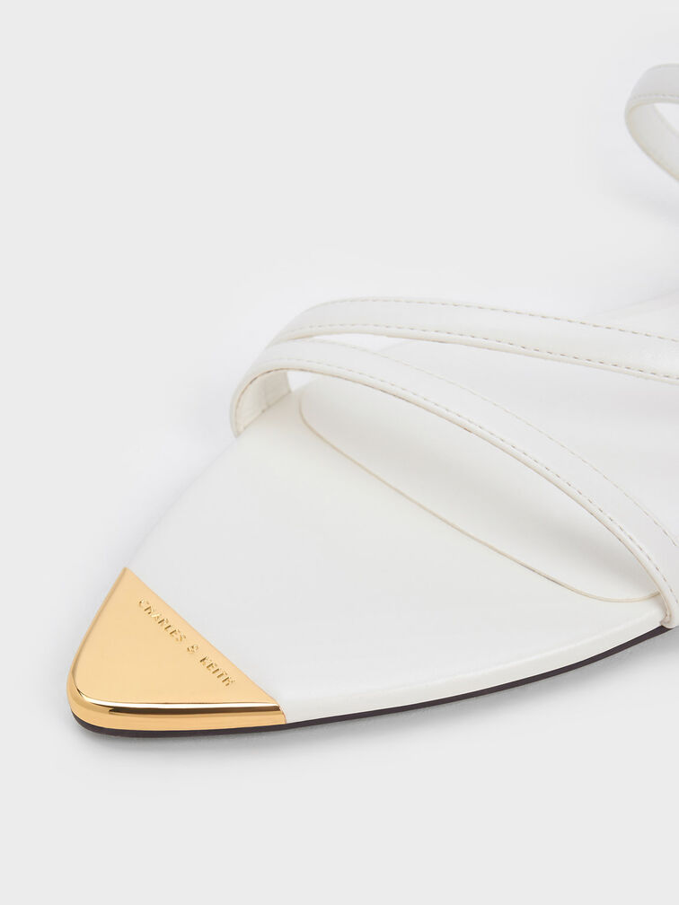 Metallic Cap Strappy Sandals, White, hi-res