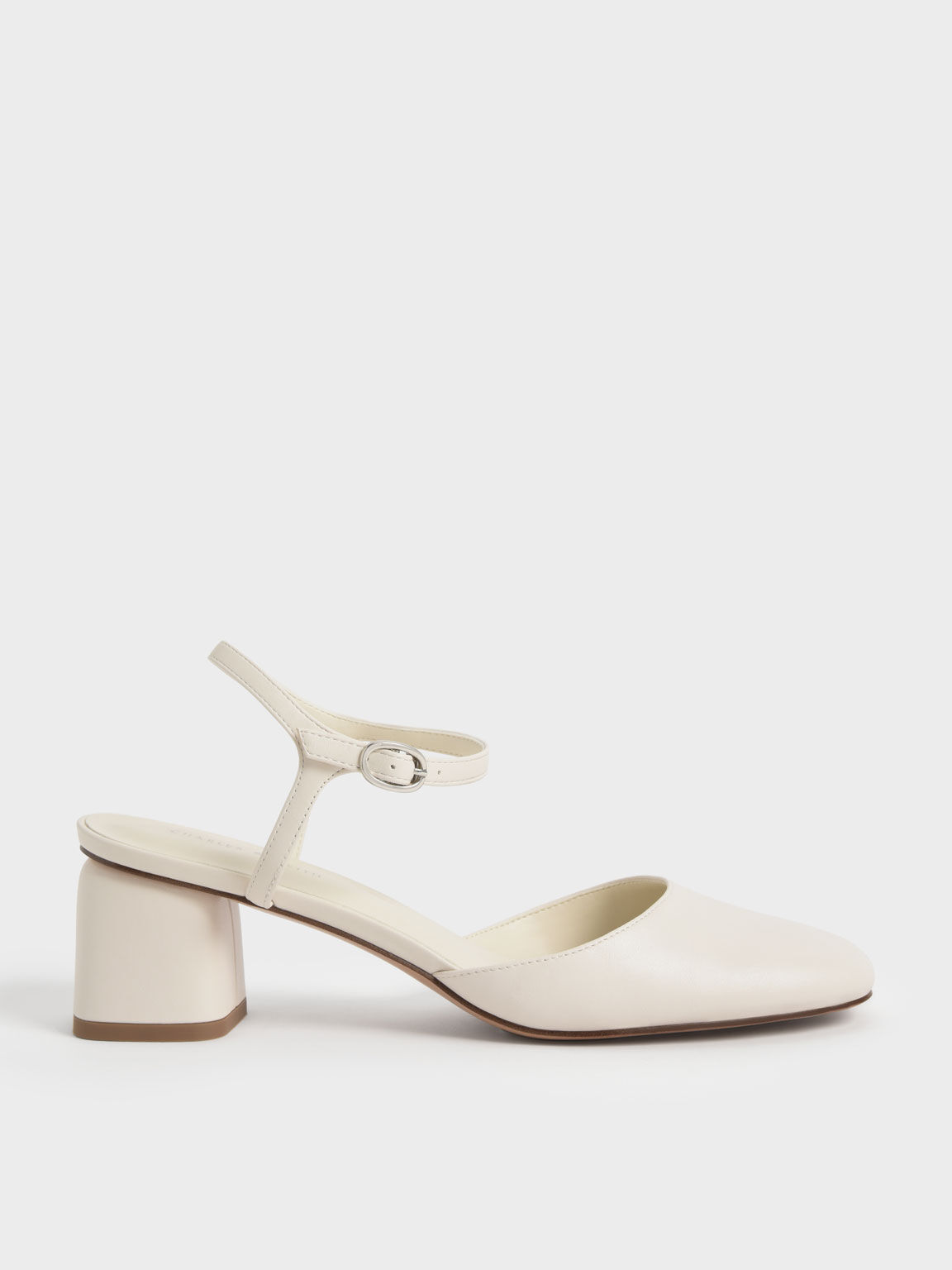 Cream Round Toe Ankle Strap Pumps CHARLES KEITH IN