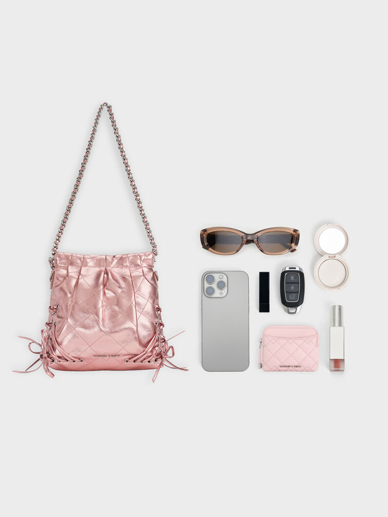 Duo Metallic Grommet Chain-Handle Two-Way Backpack, Aura Pink, hi-res