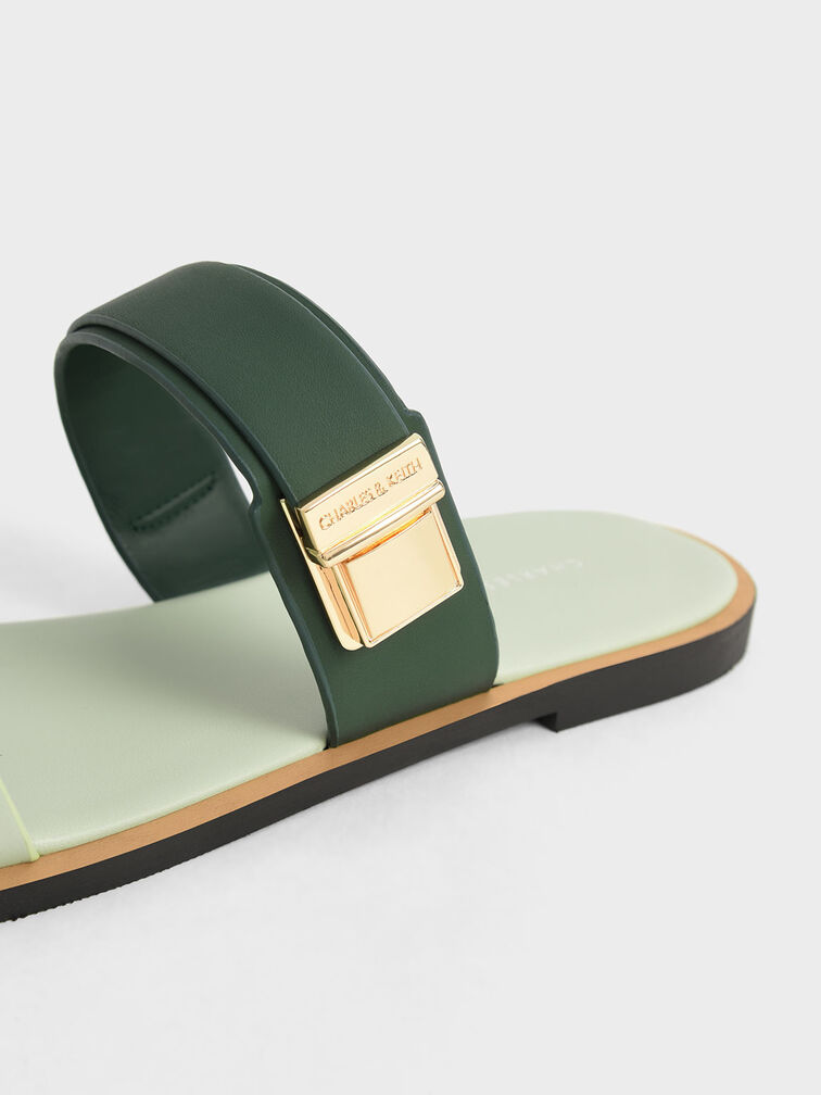 Dove Metallic Buckle Slide Sandals, Green, hi-res