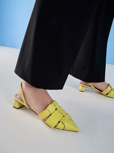 Woven Slingback Pumps, Lime, hi-res