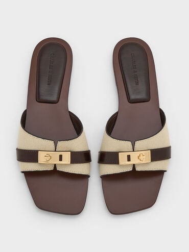 Lando Canvas Metallic-Accent Belted Slide Sandals, Multi, hi-res