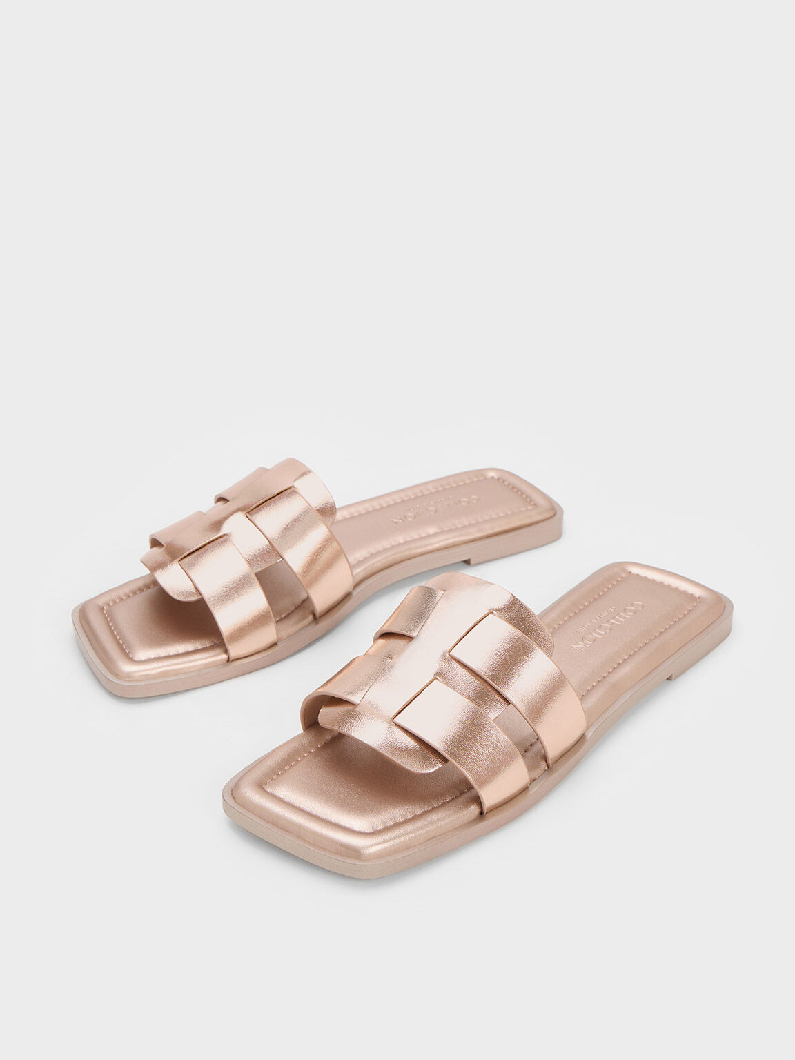 Rose Gold Trichelle Interwoven Metallic Leather Slide Sandals CHARLES KEITH IN