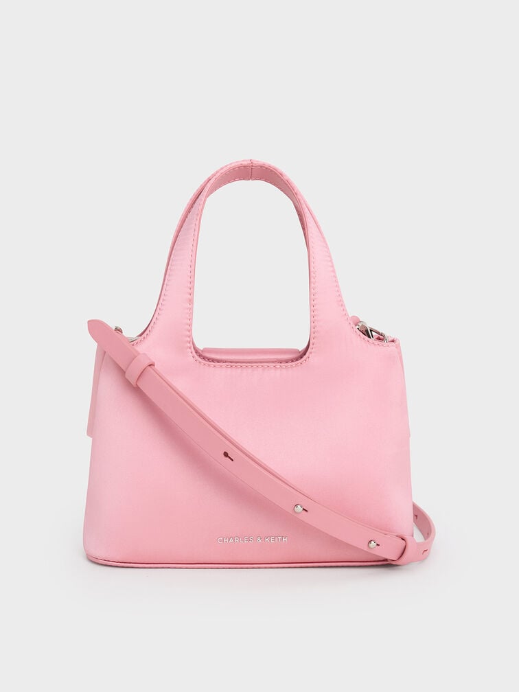 Satin Bow Bucket Bag, Flamingo Pink, hi-res