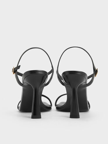 Square-Toe Ankle-Strap Heeled Sandals, Black, hi-res