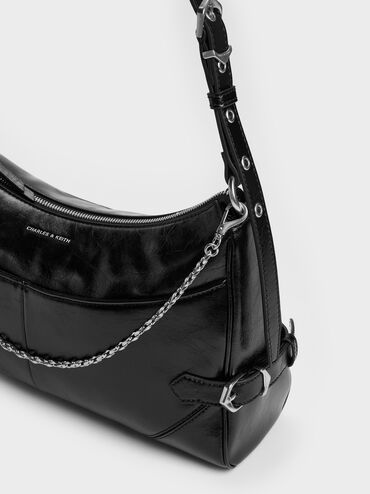 Antonella Chain-Strap Side-Buckle Shoulder Bag, Noir, hi-res