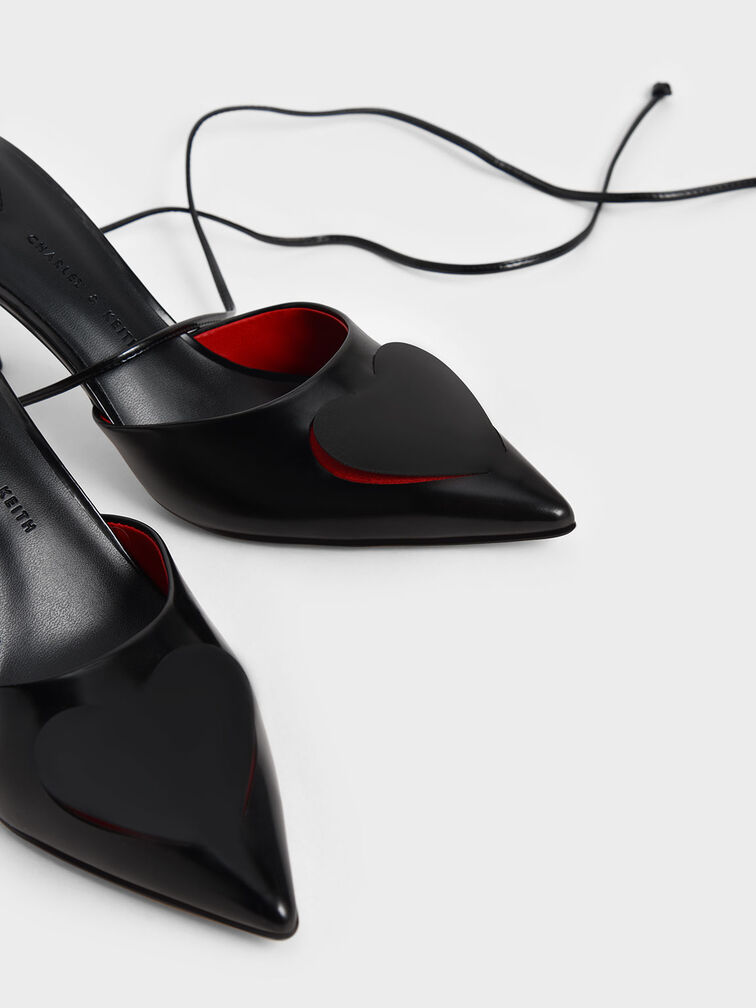 Amora Heart Cut-Out Lace-Up Pumps, Black, hi-res