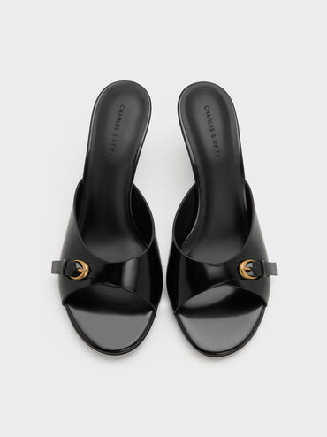 Buckled-Strap Heeled Mules, Black Box, hi-res