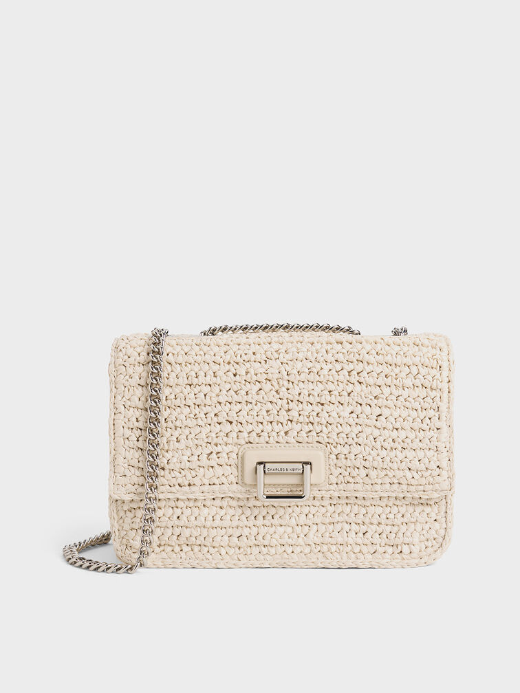 Neva Woven Chain-Strap Shoulder Bag, Beige, hi-res