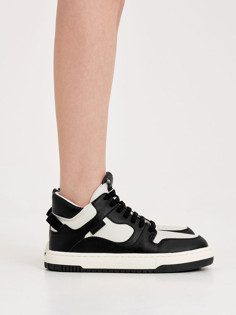 Two-Tone High-Top Platform Sneakers, Black, hi-res