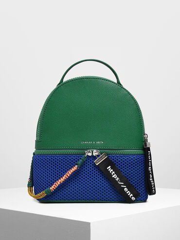 Two-Way Zip Mesh Detail Backpack, Green, hi-res
