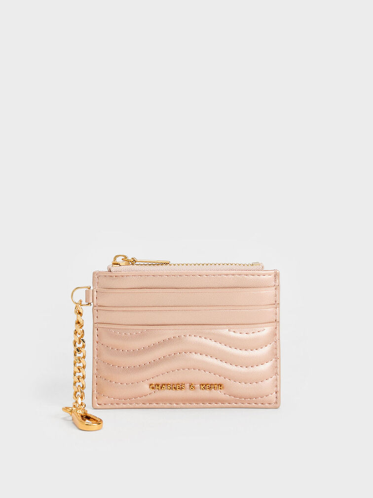 Aubrielle Wavy-Stitch Card Holder, Rose Gold, hi-res