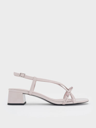 Patent Gem Heeled Slingback Sandals, Lilac, hi-res