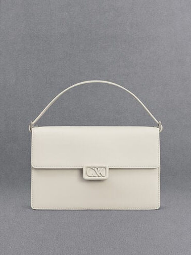 Leather Shoulder Bag, White, hi-res