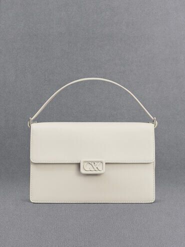 Leather Shoulder Bag, White, hi-res