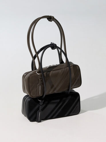 Zeya Striped Shoulder Bag, Noir, hi-res