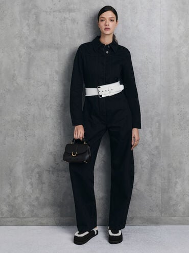 Gabine Leather Top Handle Bag, Black, hi-res