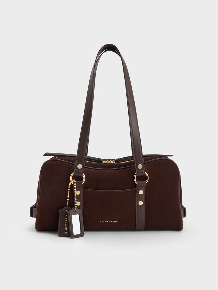 Tatiana Studded Shoulder Bag, Espresso Brown, hi-res