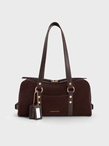 Tatiana Studded Shoulder Bag, Espresso Brown, hi-res