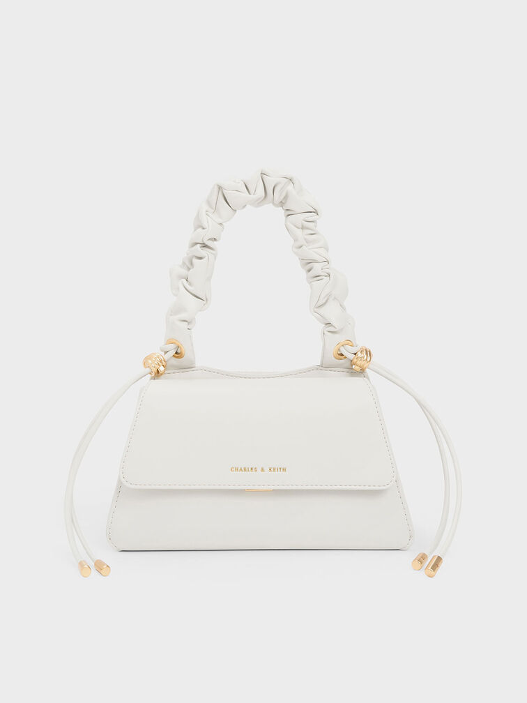 Cosette Ruched-Handle Trapeze Bag, White, hi-res