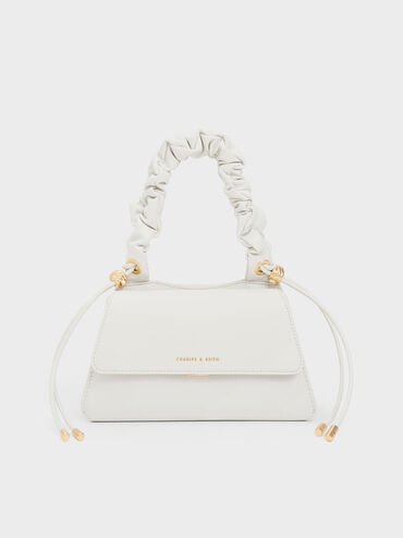 Cosette Ruched-Handle Trapeze Bag, White, hi-res