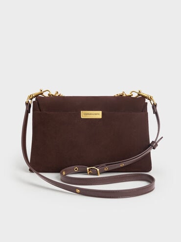 Kerry Recycled Suede Chain-Handle Crossbody Bag, Espresso Brown, hi-res